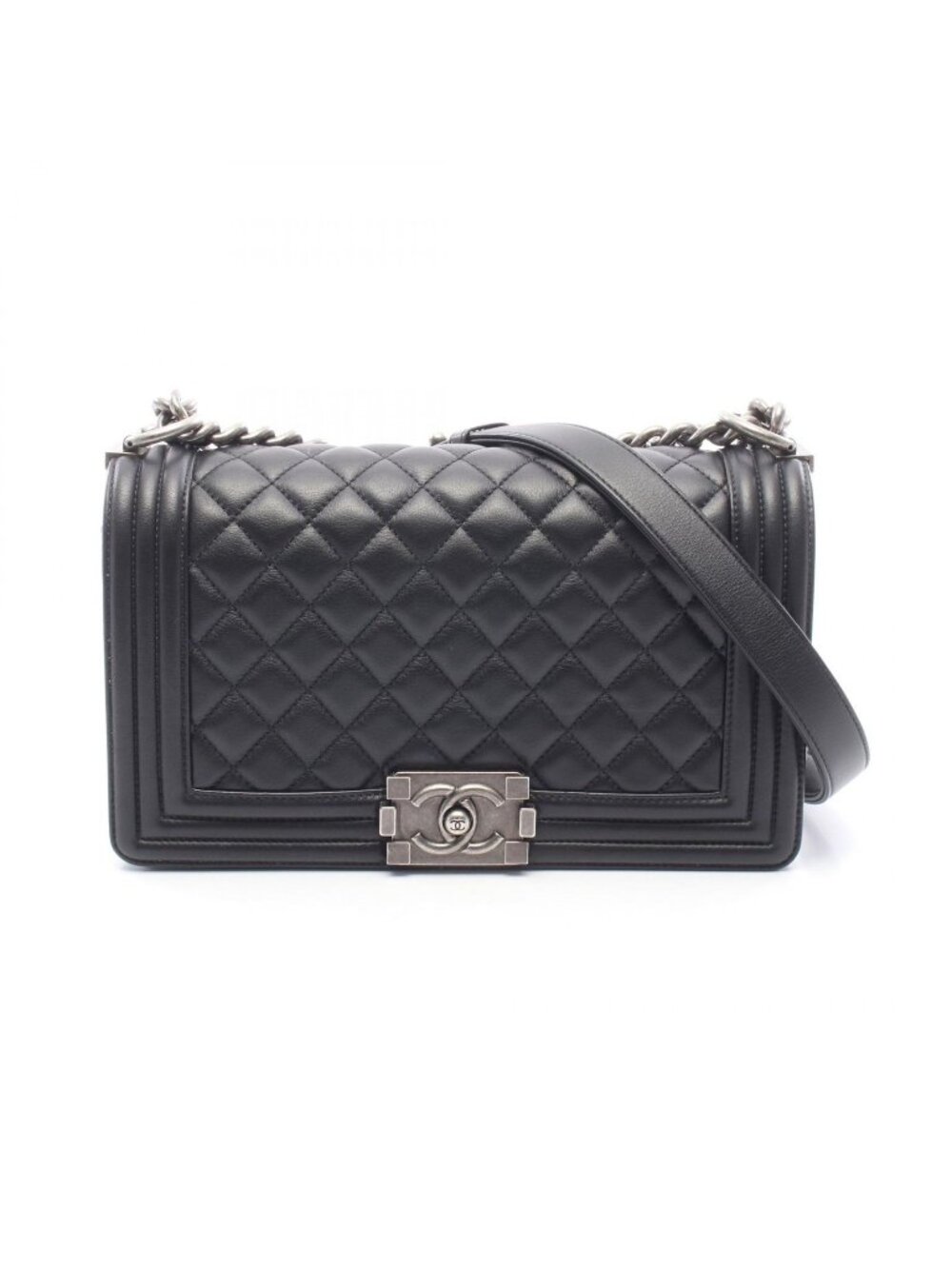 Chanel Shoulder Bag Boy Black Lambskin Boy Chain